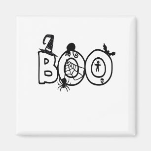 Imã Halloween Boo com bruxas e aranha de gato preto