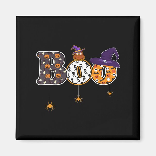 Imã Halloween Boo Owen com bruxaria de chapéu (Frente)