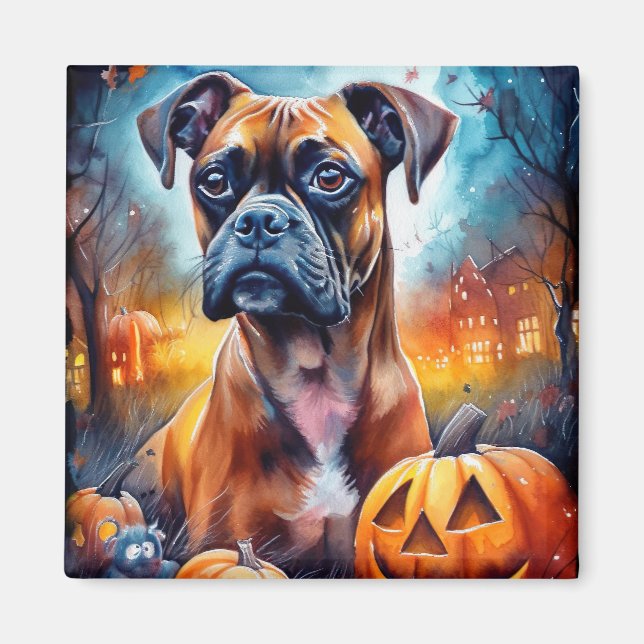 Imã Halloween Boxer Com Pumpkins Assustado (Frente)