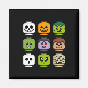 Imã Halloween Building Brick Head Pumpkin Ghost Zombie