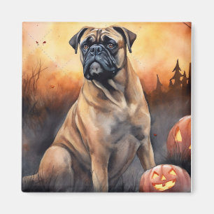 Imã Halloween Bullmastiff Com Pumpkins Assustado