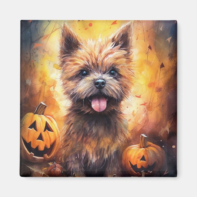 Imã Halloween Cairn Terrier Com Pumpkins Assustado (Frente)