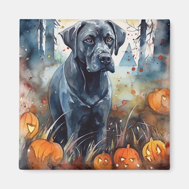 Imã Halloween Cane Corso Com Pumpkins Assustado (Frente)