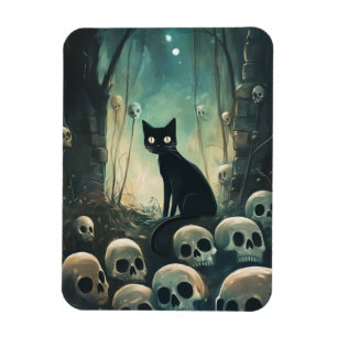 Ímã Halloween Cat and Skulls
