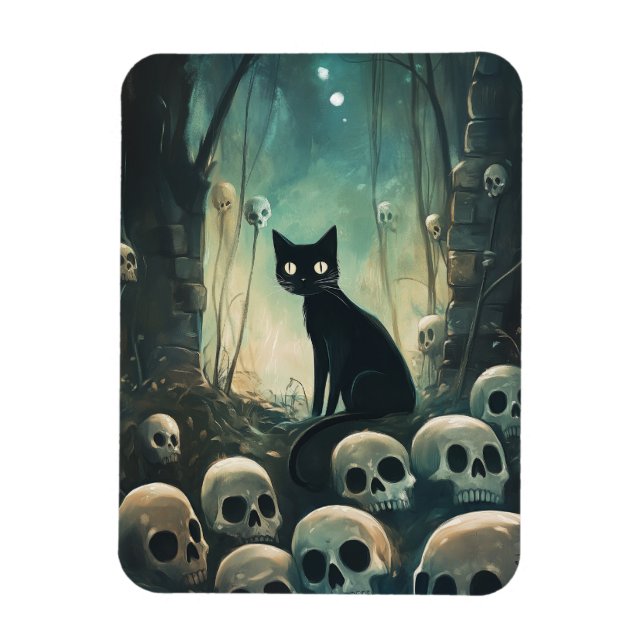 Ímã Halloween Cat and Skulls (Vertical)