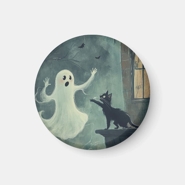 Imã Halloween Cat e Ghost (Frente)