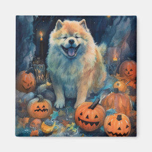 Imã Halloween Chow Chow Com Pumpkins Assustado