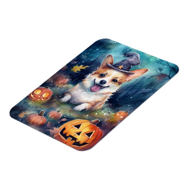Ímã Halloween Corgi Com Pumpkins Assustado (Left Side)
