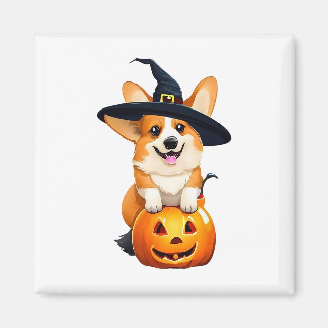 Imã Halloween Corgi Witch Hat (Frente)