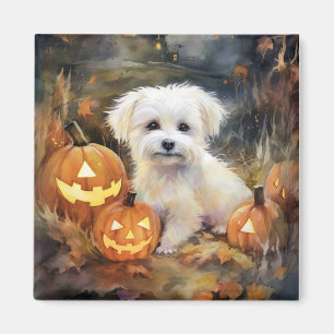 Imã Halloween Coton De Tulear Com Pumpkins Assustado