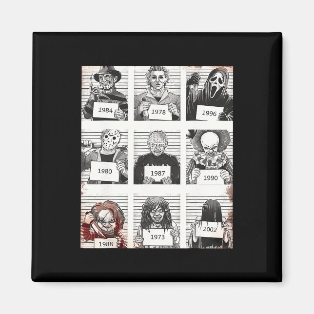 Imã Halloween Creepy Legends Killer Mugshots Horror Fa (Frente)