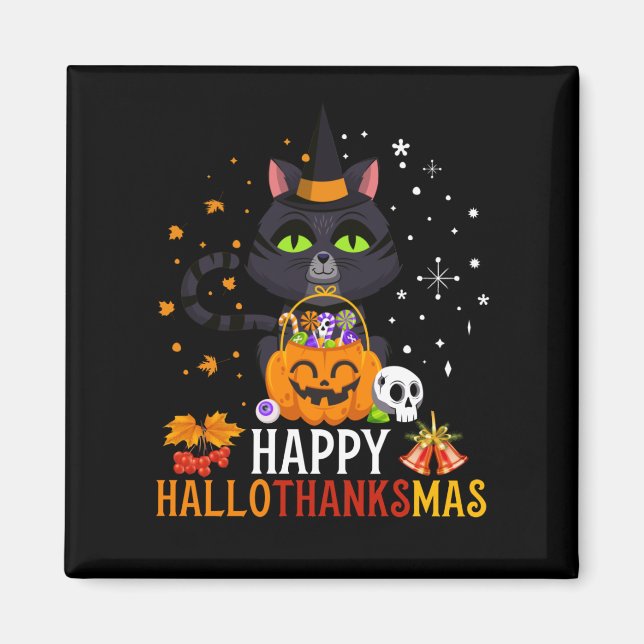 Imã Halloween De Gato Negro E Feliz Natal (Frente)