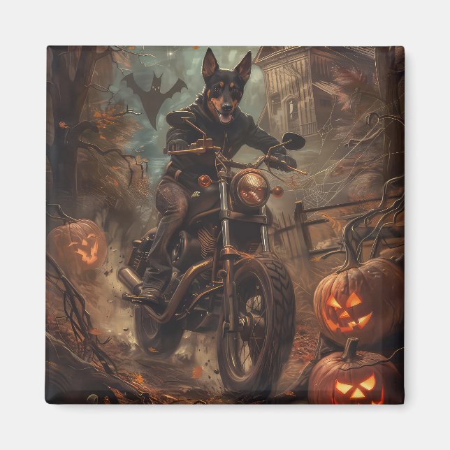Imã Halloween de motocicleta em Kelpie australiano (Frente)