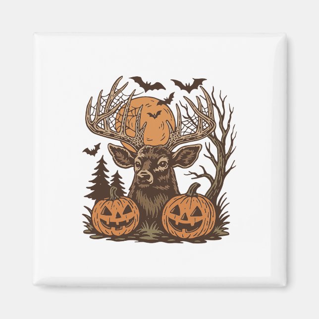 Imã Halloween Deer Spooky Forest Buck Pumpkin Caça (Frente)