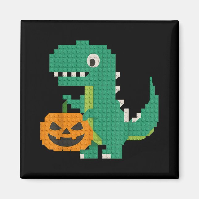 Imã Halloween Dinossaur Pumpkin Master Builder Block B (Frente)