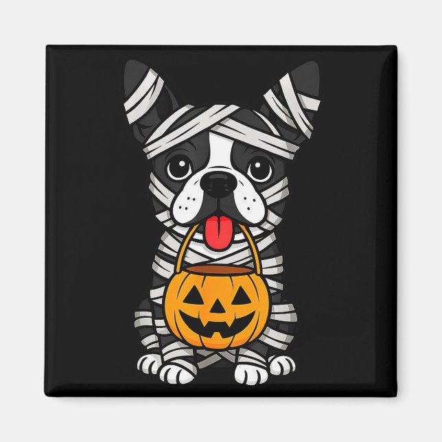 Imã Halloween Dog Boston Terrier Mummy Costume Men Wom (Frente)