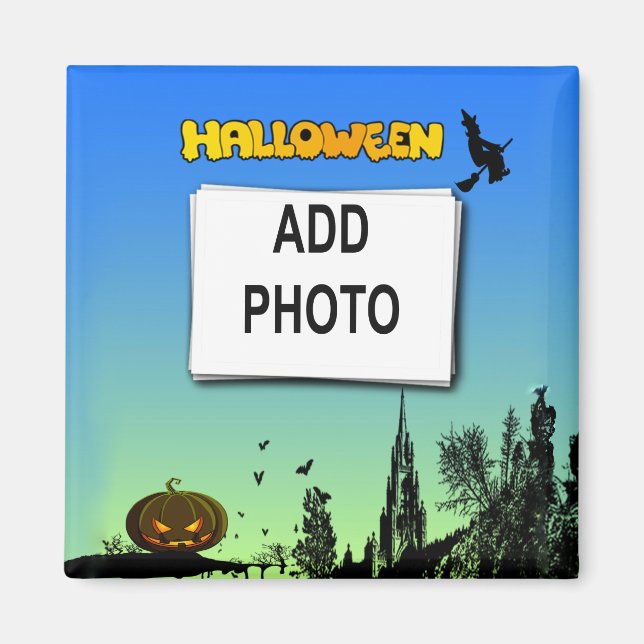 Imã Halloween Dusk com Witch Adicionar Fotografia (Frente)
