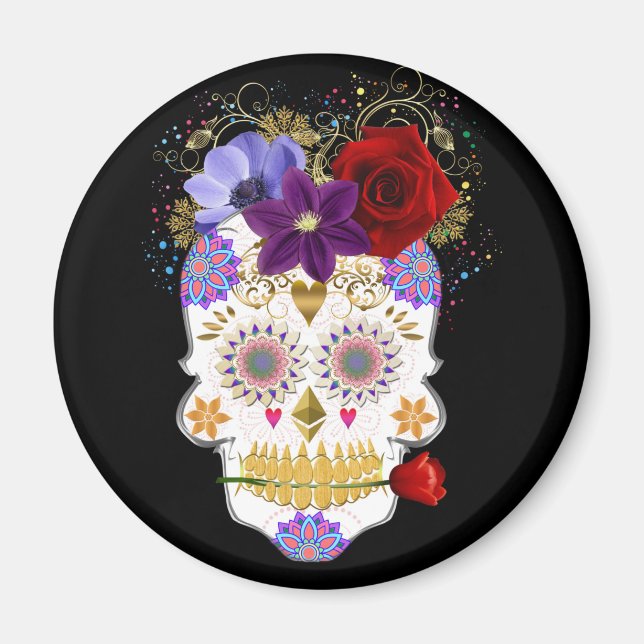 Imã Halloween Floral Sugar Skull Magnet (Frente)