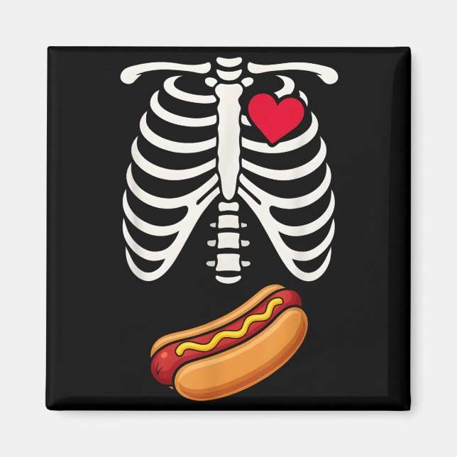 Imã Halloween Funny Skeleton Ribcage Hotdog Food Lover (Frente)