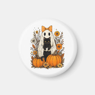 Imã Halloween Ghost segurando gato preto