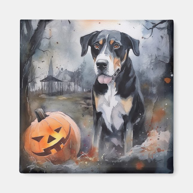 Imã Halloween Grande Suíço Com Pumpkins Assustado (Frente)