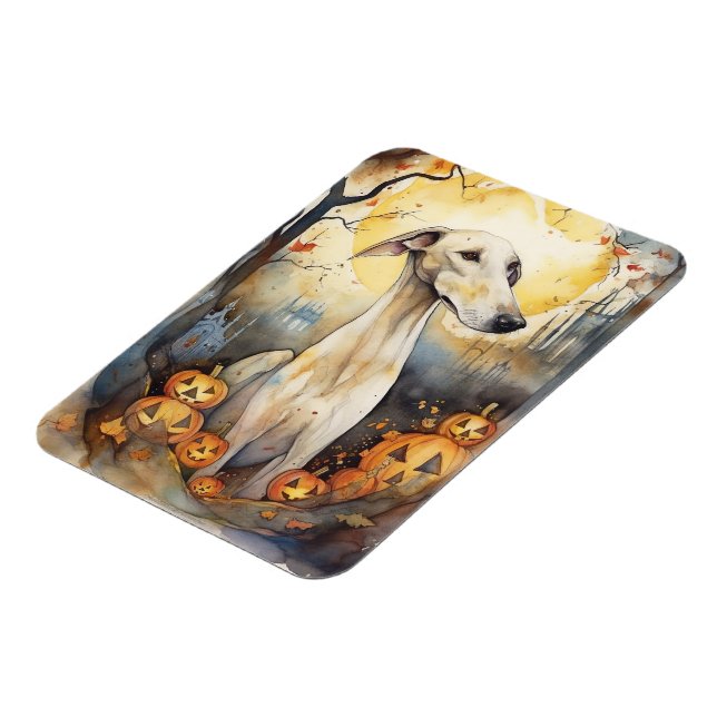 Ímã Halloween Greyhound Com Pumpkins Assustado (Left Side)