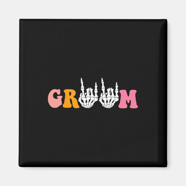 Imã Halloween Groom Noiva Skeleton Casamento de Mão (Frente)