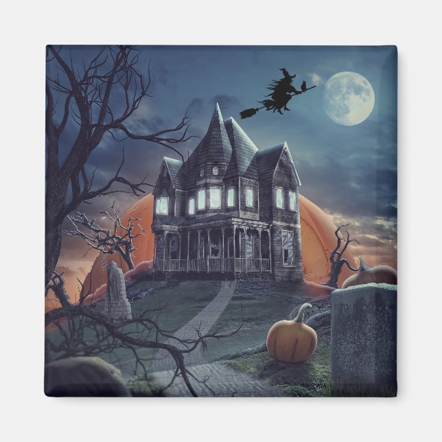 Imã Halloween Hauneen House Spooky Graveyard Fridge (Frente)