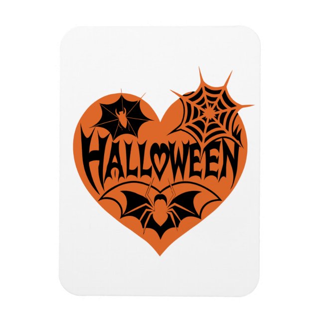 Ímã Halloween Heart, Orange Heart Shape, Spider Web (Vertical)