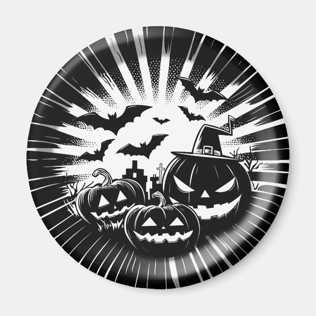 Imã Halloween in black and white (Frente)