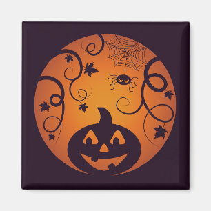 Imã Halloween Jack ou lanterna abóbora face e aranha