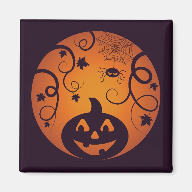 Imã Halloween Jack ou lanterna abóbora face e aranha (Frente)
