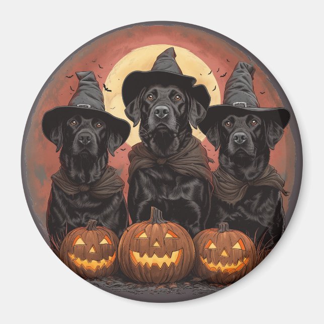 Imã Halloween Labrador Retriever Cachorros Bruxos (Frente)