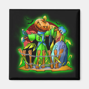 Imã Halloween Lady Scarecrow Pumpkin Cabeça de Abóbo