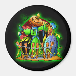 Imã Halloween Lady Scarecrow Pumpkin Cabeça de Pumpki