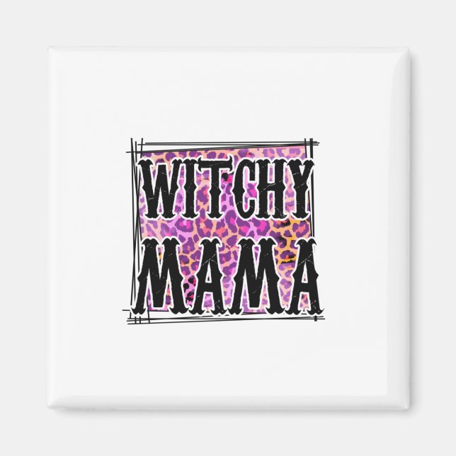 Imã Halloween Leopard Witchy Mama Aniversário (Frente)