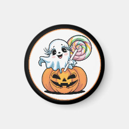 Imã Halloween Lollipop Ghost On Pumpkin