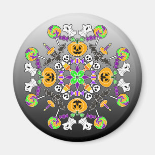 Imã Halloween Mandala Fantasmas, Ornamento de Pumpkins