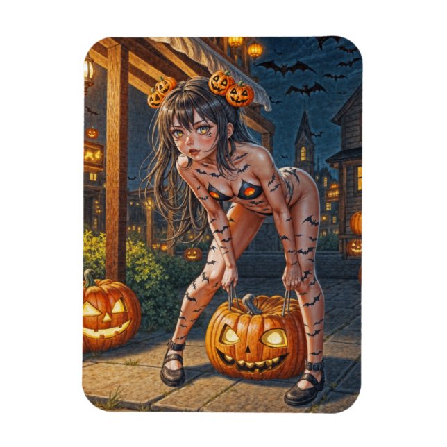 Ímã Halloween Monster Jack-o-Lanterna e Bat Vixen Girl (Vertical)