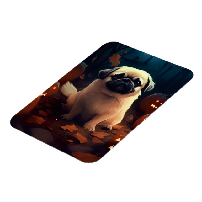 Ímã Halloween Pekingese Com Pumpkins Assustado (Left Side)