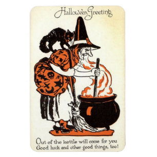 Ímã Hallowe'en Saudações Bruxa e Kettle Vintage