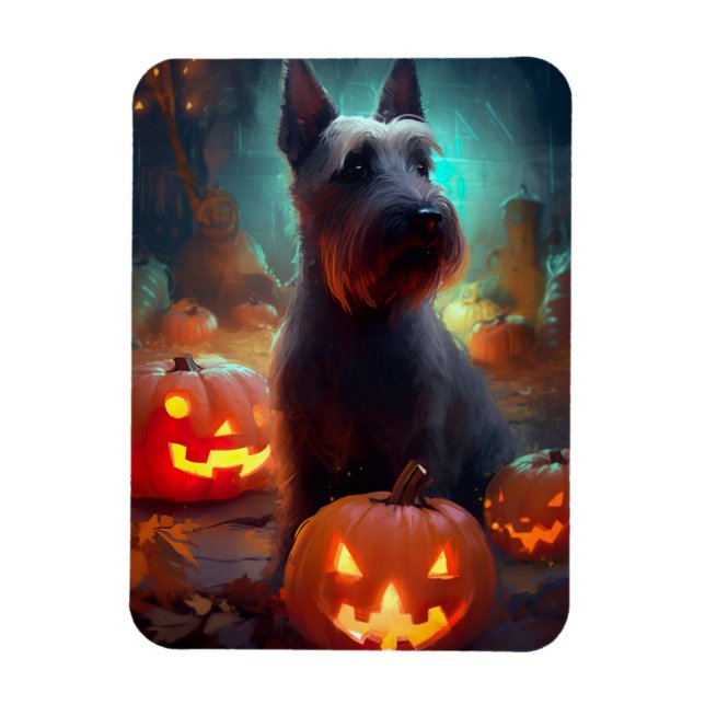Ímã Halloween Scottish Terrier Com Abóboras Assustador (Vertical)