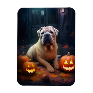 Ímã Halloween Shar Pei Com Pumpkins Assustado