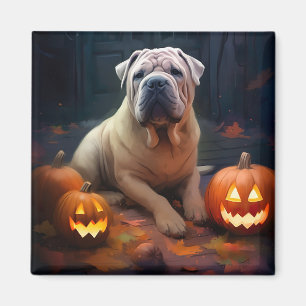 Imã Halloween Shar Pei Com Pumpkins Assustado