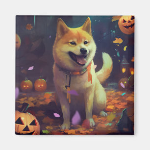 Imã Halloween Shiba Inu Com Pumpkins Assustado