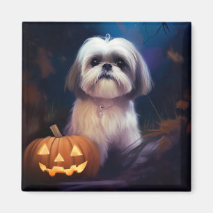 Imã Halloween Shih Tzu Com Pumpkins Assustado