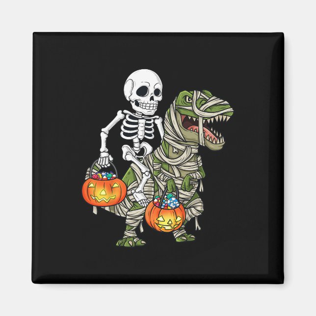Imã Halloween Skeleton Andando Mummy Dinossaur T Rex D (Frente)