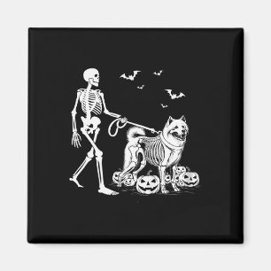 Imã Halloween Skeleton Andando Samoyed Dog