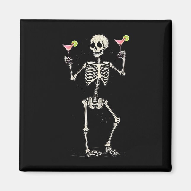 Imã Halloween Skeleton Bebendo Cosmopolitan Tail (Frente)