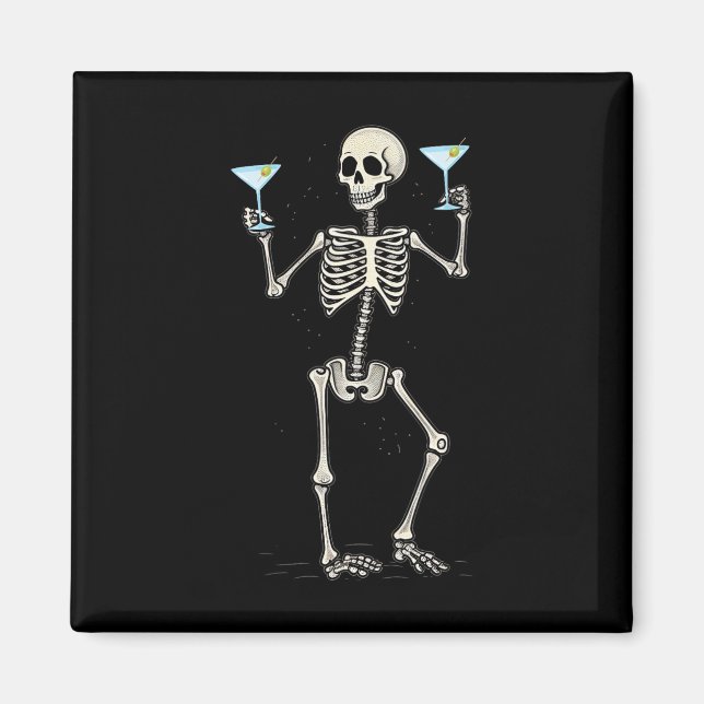 Imã Halloween Skeleton Bebendo Martini Tail (Frente)